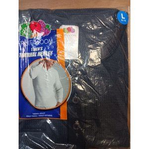 Fruit of The Loom Men's Thermal Henley Size Large Color Navy NWT